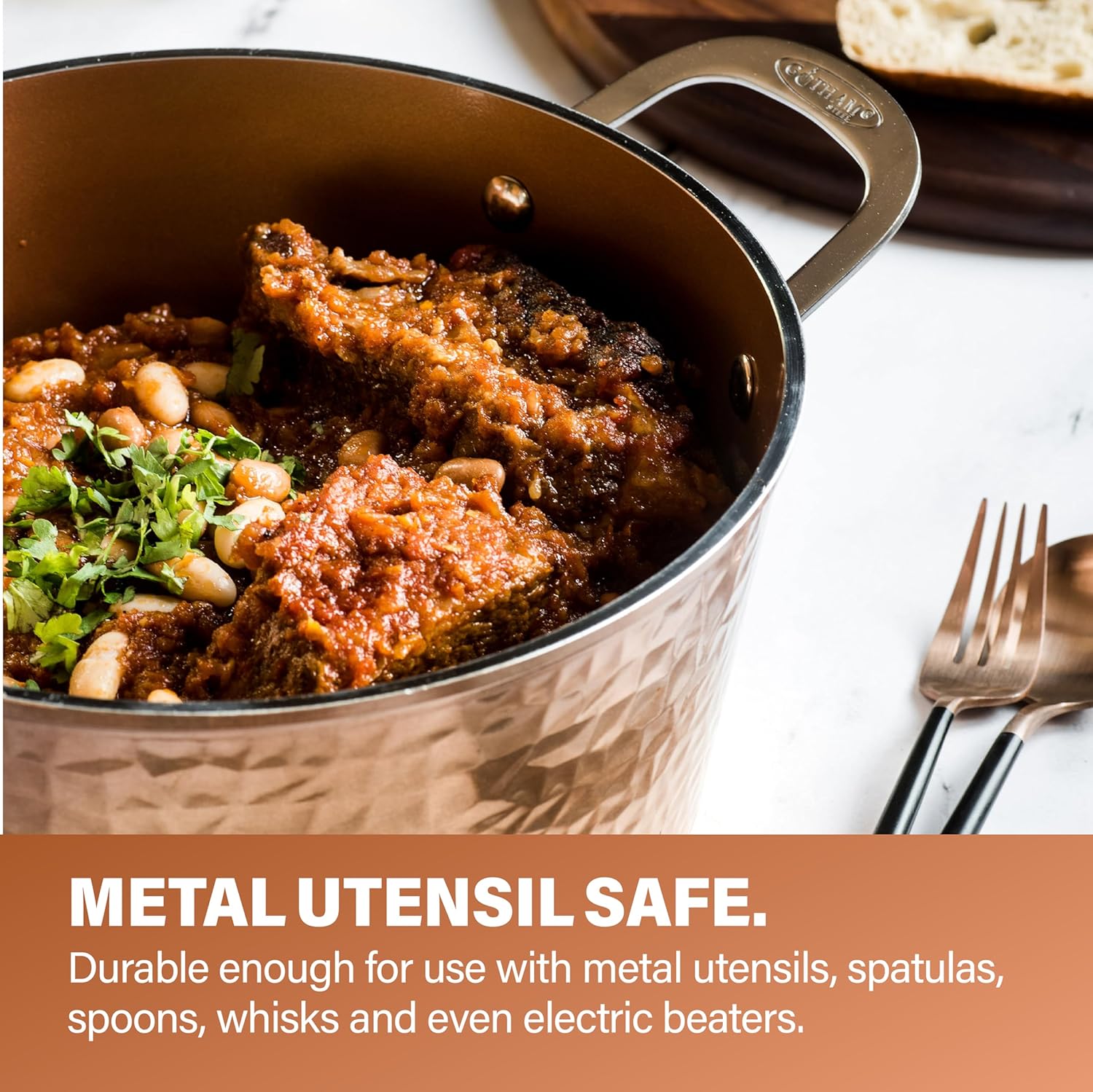 Gotham Steel Hammered 15 Pc Ceramic Cookware Set Nonstick, Deep Copper Pots and Pans Set Non Stick with Induction Cookware, Cooking Utensils & Steamer, Non Toxic PFOA PFOS Free, Oven & Dishwasher Safe - Image 6