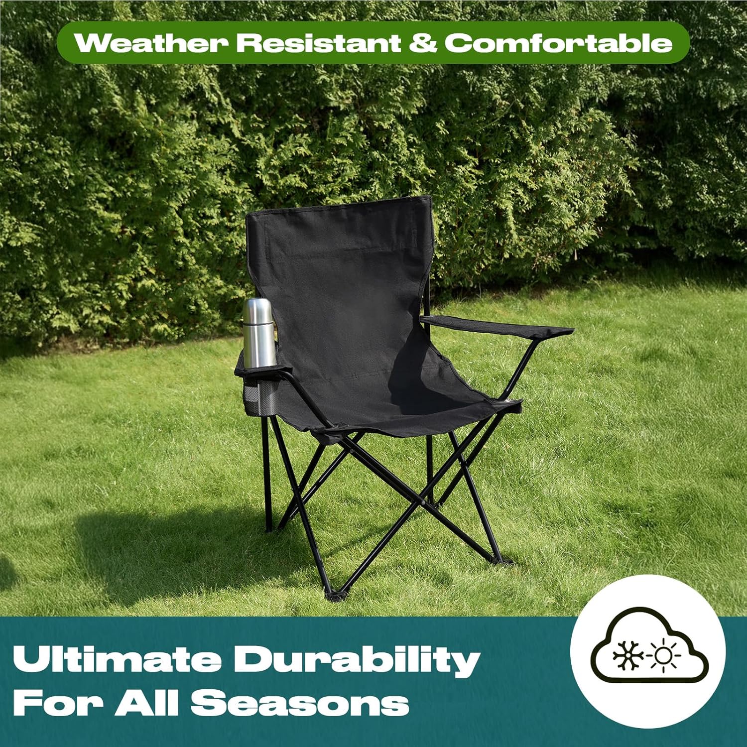 OHS Folding Camping Chairs Set of 2, High Back Camping Chair Outdoor Lightweight Compact Foldable Picnic Festival Garden Folding Chairs Outdoor for Adults with Drinks Cup Holder, Black - Image 5