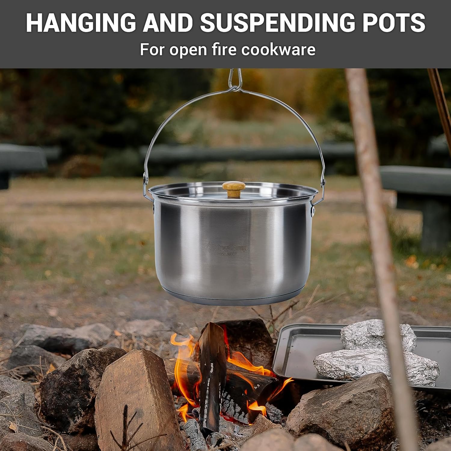KingCamp Camping Cookware Set, 304 Stainless Steel Campfire Cooking Pots Pan and Kettle with Travel Tote Bag for Camping Outdoor Kitchen Cooking Picnic for 4-6 - Image 6