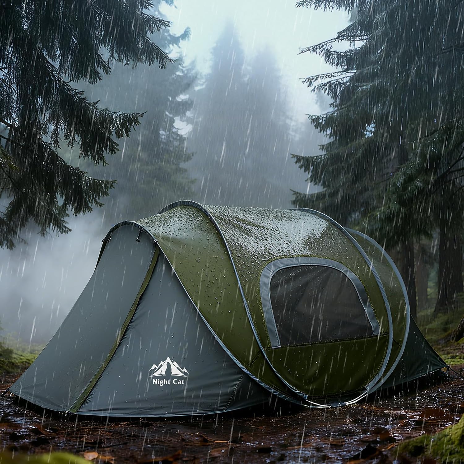 Night Cat Pop Up Tent 2 4 Person: Waterproof Camping Tent Easy Setup for Picnic Festival in Park Backyard Garden - Image 2