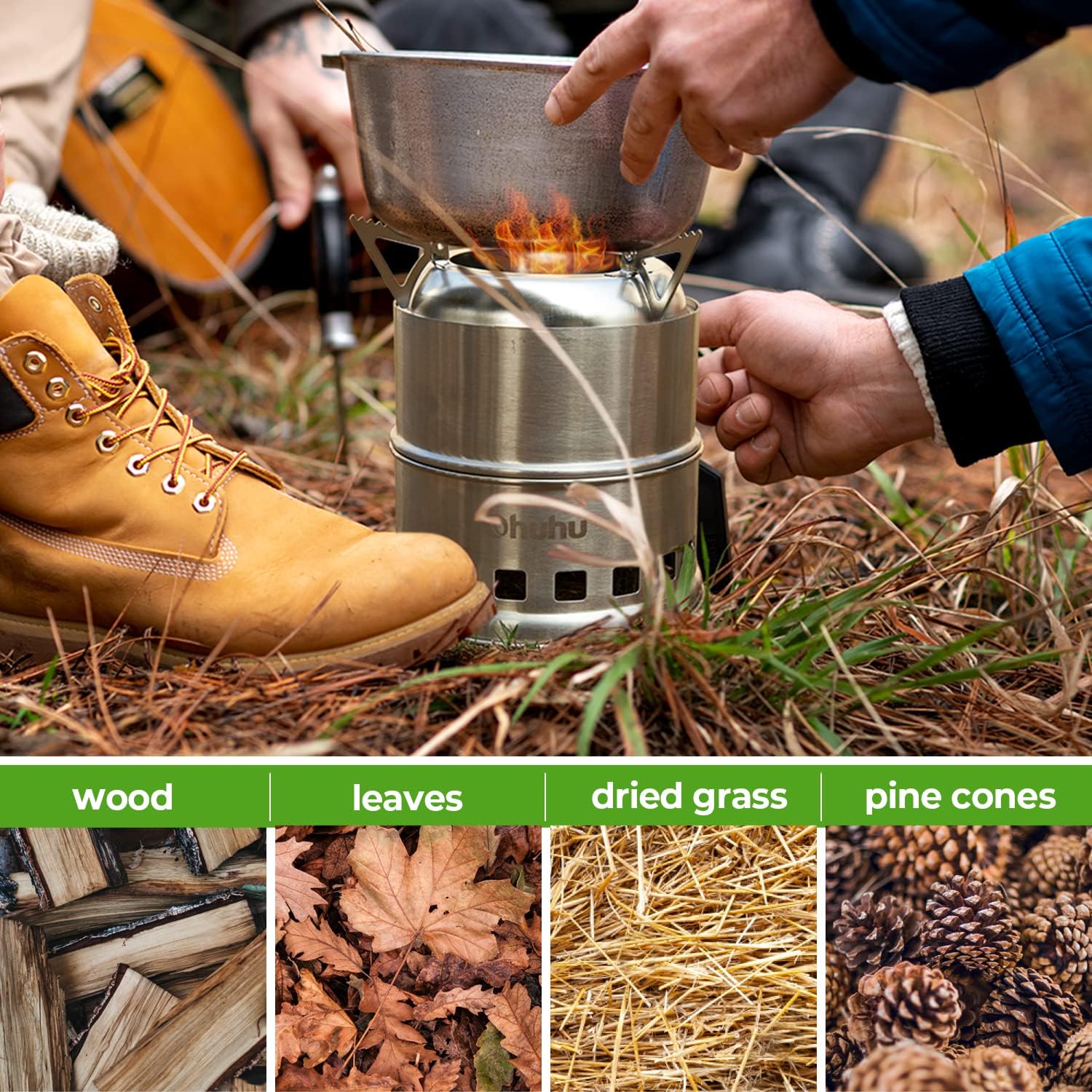 Ohuhu Rocket Stainless Steel Lightweight Camping Stove - Wood Alcohol Portable Outdoor Cooking Picnic BBQ Hiking with Mesh Bag - Image 4
