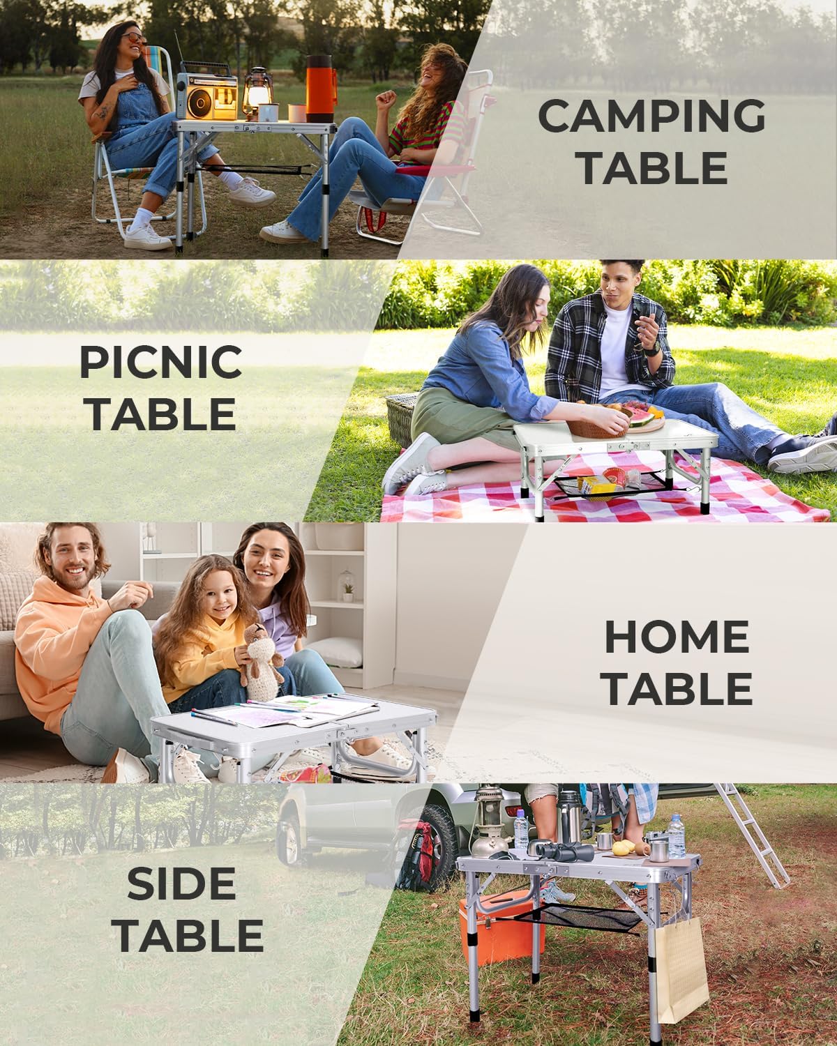 Sportneer Folding Camping Table, Adjustable Height Small Folding Table Portable Camp Tables (23.6" L x 15.7" W (2 Height)) with Mesh Layer for Outdoor Camp Garden Picnic BBQ Dining Cooking - Image 10