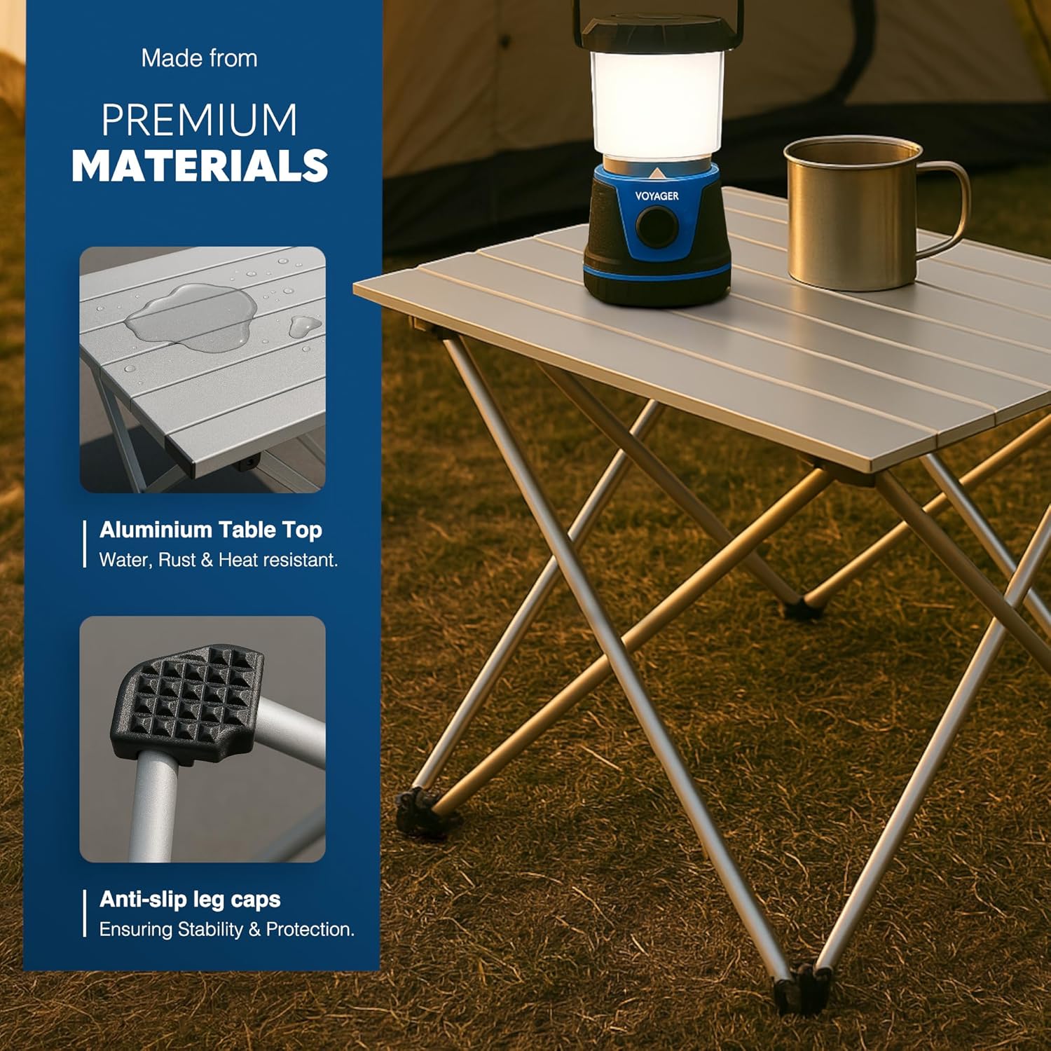 Voyager Camping Table – Foldable Outdoor Table with Adjustable Height, Extra Storage, Quick Setup, Lightweight & Durable – Compact Table for Camping, Picnic & Travel – medium 43x40x40cm - Image 6