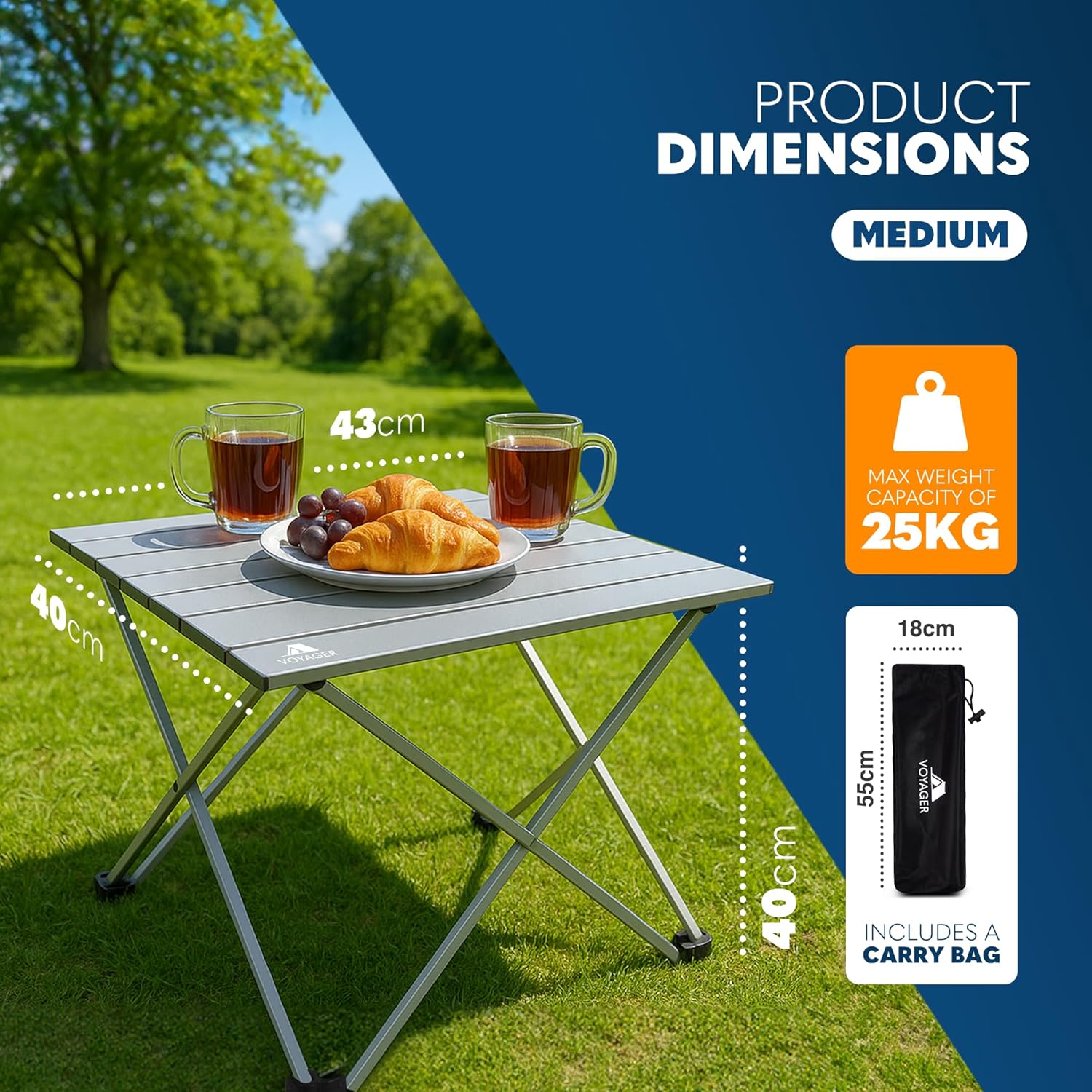 Voyager Camping Table – Foldable Outdoor Table with Adjustable Height, Extra Storage, Quick Setup, Lightweight & Durable – Compact Table for Camping, Picnic & Travel – medium 43x40x40cm - Image 2