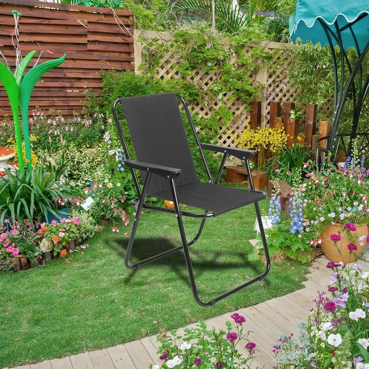 Unibos | 2X Outdoor Deck Chair Garden Patio Folding Camping Picnic Beach BBQ Party Outdoor Black Chair (2 Black Chair) - Image 2