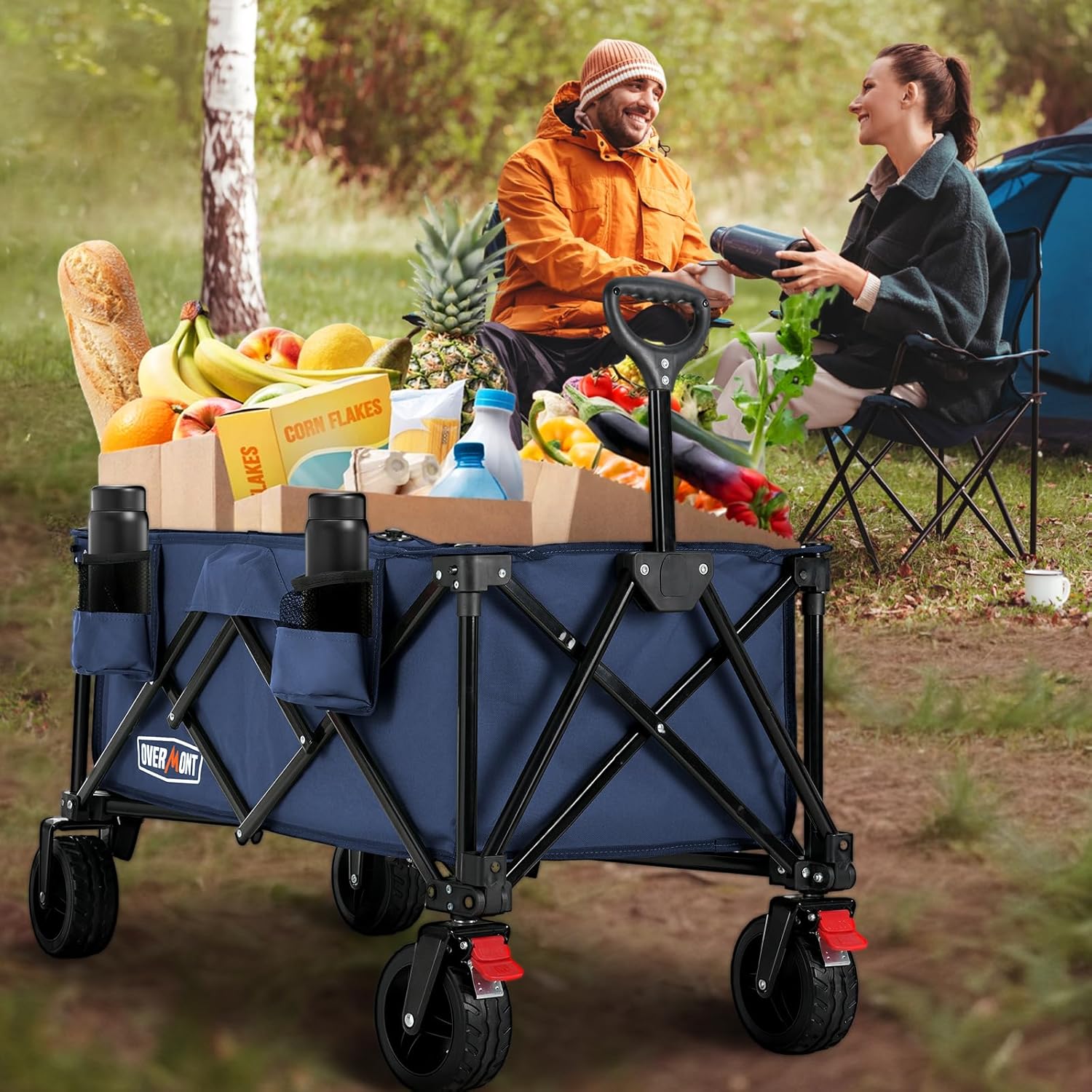 Overmont Festival Camping Trolley on Wheels - Heavy Duty Folding Beach Wagon Cart with Extra Wide Wheels, 330lbs Capacity, Adjustable Handle, Portable for Outdoor, Garden, Shopping, Fishing - Blue - Image 8