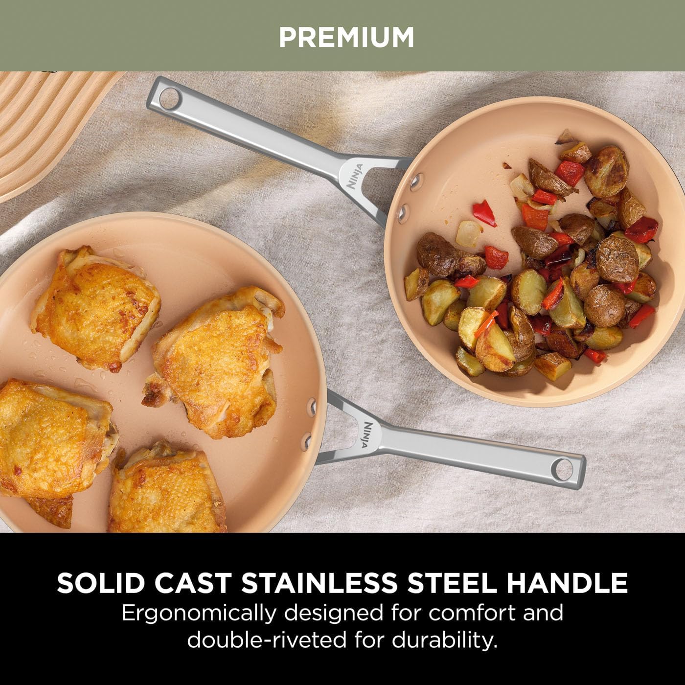 Ninja Extended Life 5-Piece Ceramic Cookware Set (20 & 24cm Frying Pans + 16, 18 & 20cm Saucepans & Lids), Non-Stick (No PFAs, PFOAs, Lead or Cadmium), Oven Safe 285°C, Terracotta/Grey, CW95000EUUKDB - Image 5