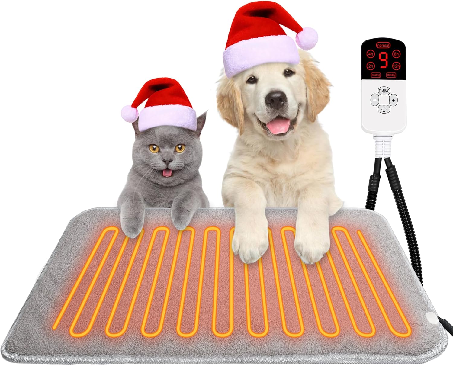 TEOV Pet Heating Pad 60 x 90 cm, with 4 Timing Settings & 20°C-55°C Temperature, Safe Waterproof Heating Pad Pet Indoor Heating Blanket for Cat Dog