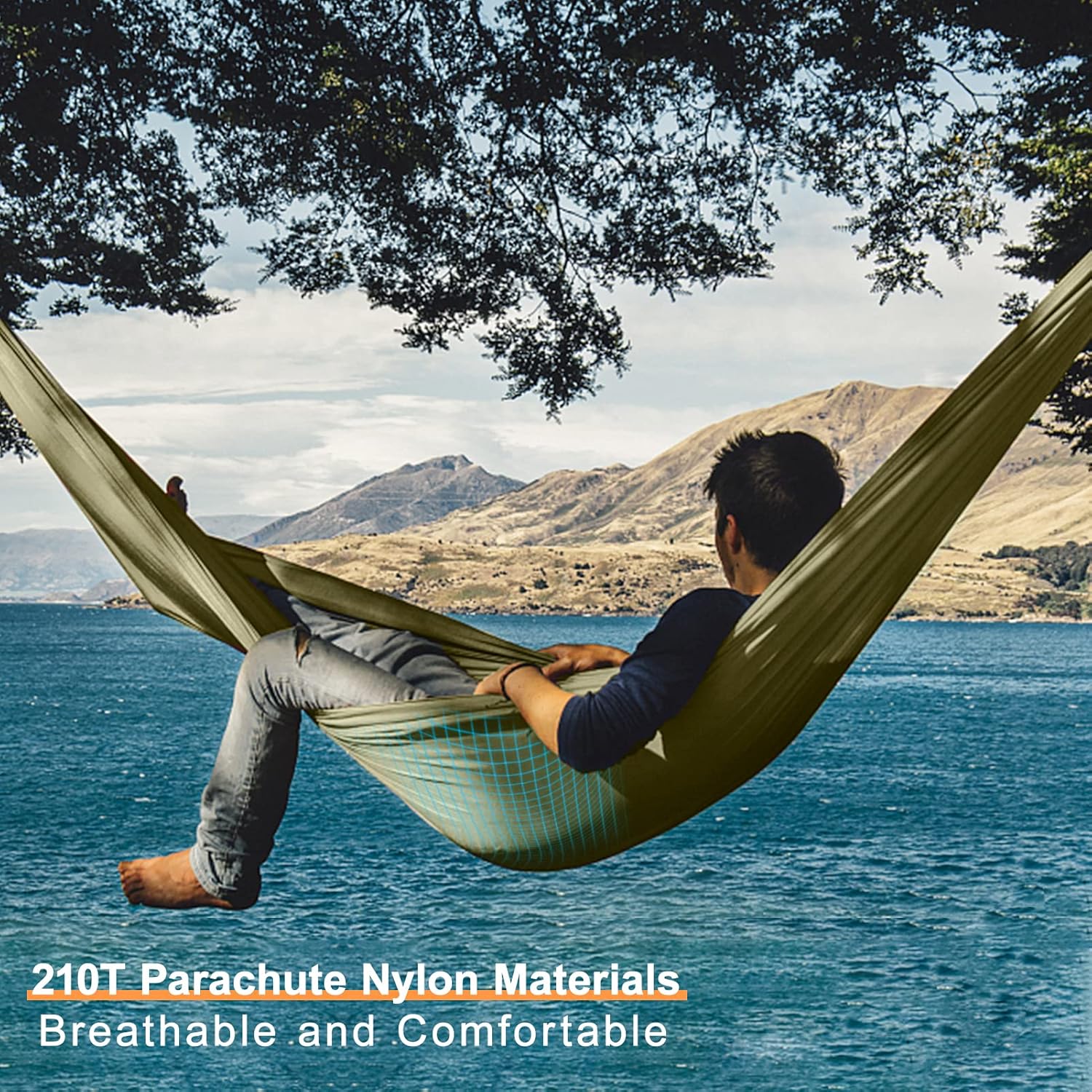 COVACURE Camping Hammock with Mosquito Net, Ultralight 210T Parachute Nylon with Two 10FT Tree Straps for Outdoor Camping Accessories - Image 5
