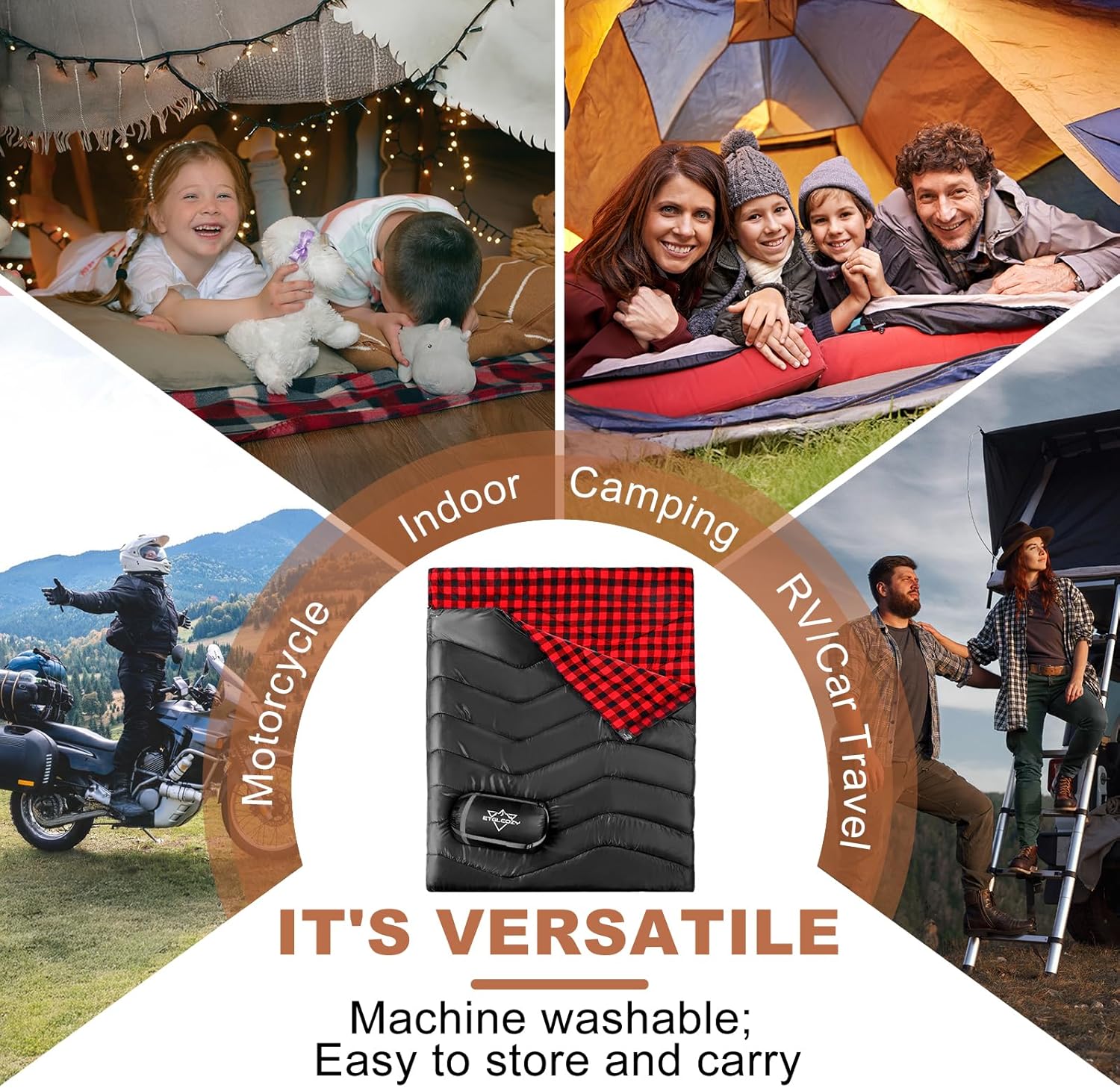 Double Sleeping Bag for Adults Camping, XL Queen Size 2 Person Cotton Flannel Sleeping Bags for All Season Hiking Backpacking, Lightweight Waterproof for Cold Weather & Warm - Image 7