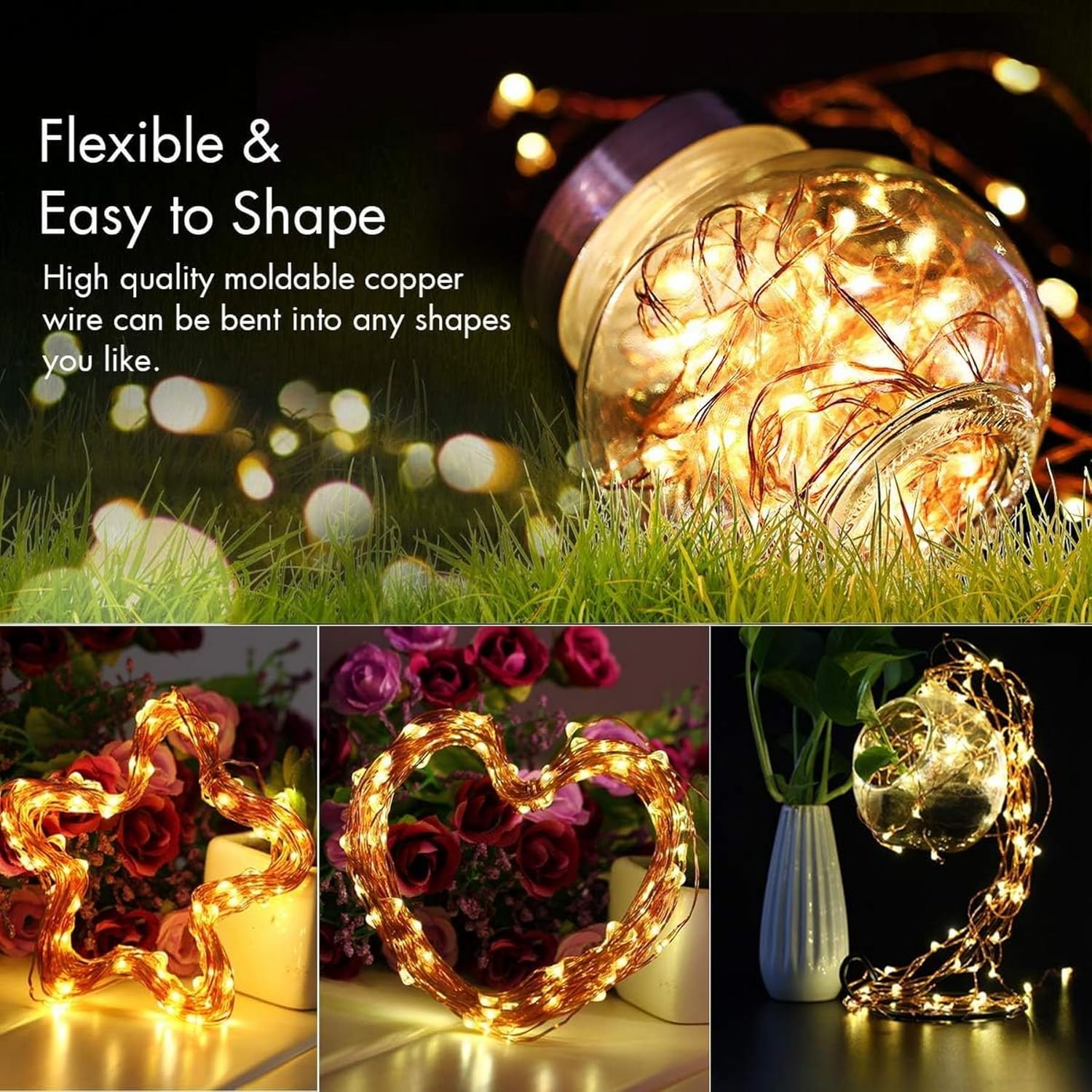 Lezonic Solar String Lights Outdoor, 2Pack Total 240 LED/80FT Solar Garden Lights Waterproof, 8 Modes Indoor/Outdoor Fairy Lights Copper Wire Lighting for Patio Yard Party Wedding (Warm White) - Image 3