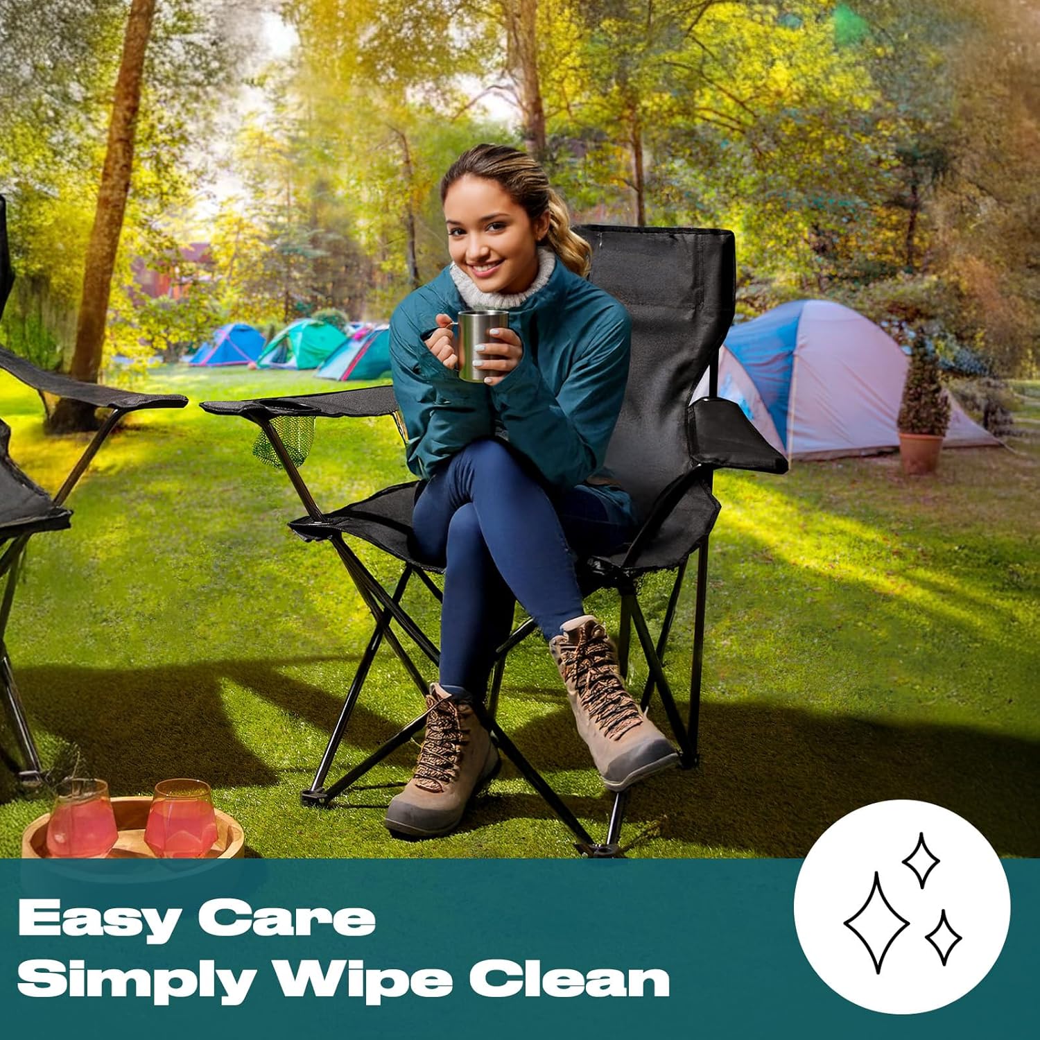 OHS Folding Camping Chairs Set of 2, High Back Camping Chair Outdoor Lightweight Compact Foldable Picnic Festival Garden Folding Chairs Outdoor for Adults with Drinks Cup Holder, Black - Image 3