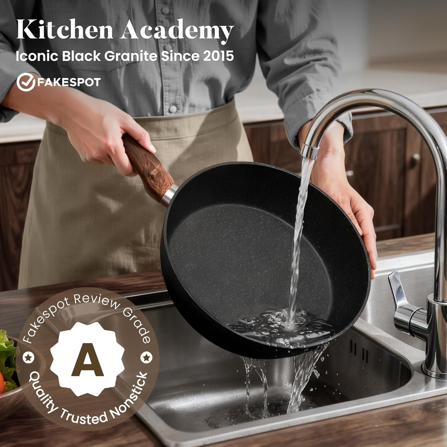 Kitchen Academy Induction Hob Pots and Pans Set - 12 Piece Cooking Pans Set, Black Granite Kitchen Cookware Set,Nonstick Saucepan Set PFOS & PFOA Free - Image 7