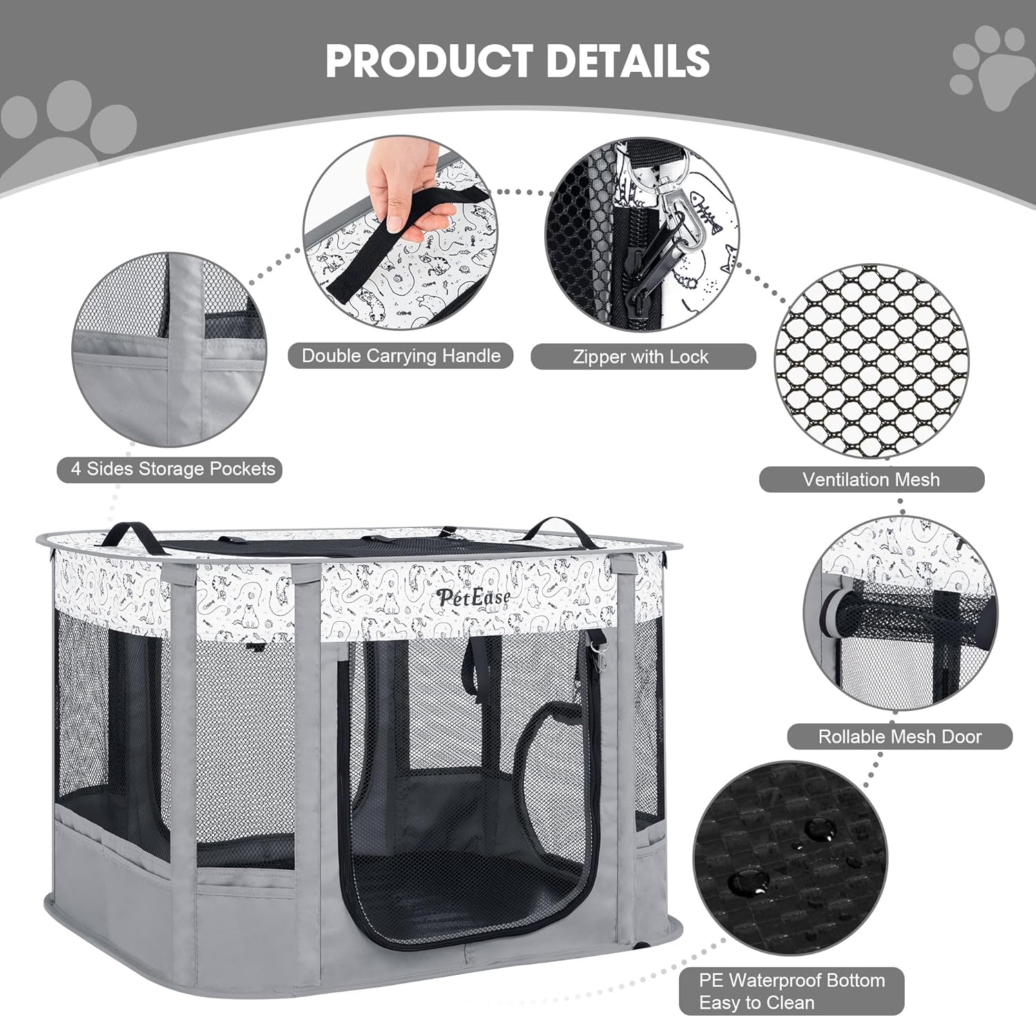 Portable Cat Playpen 2-in-1 Dog Crete, Foldable Pet Cage with Litter Box for Rabbit Puppy Hamster, Indoor/Outdoor Cats Enclosure Cages Tent - Image 4