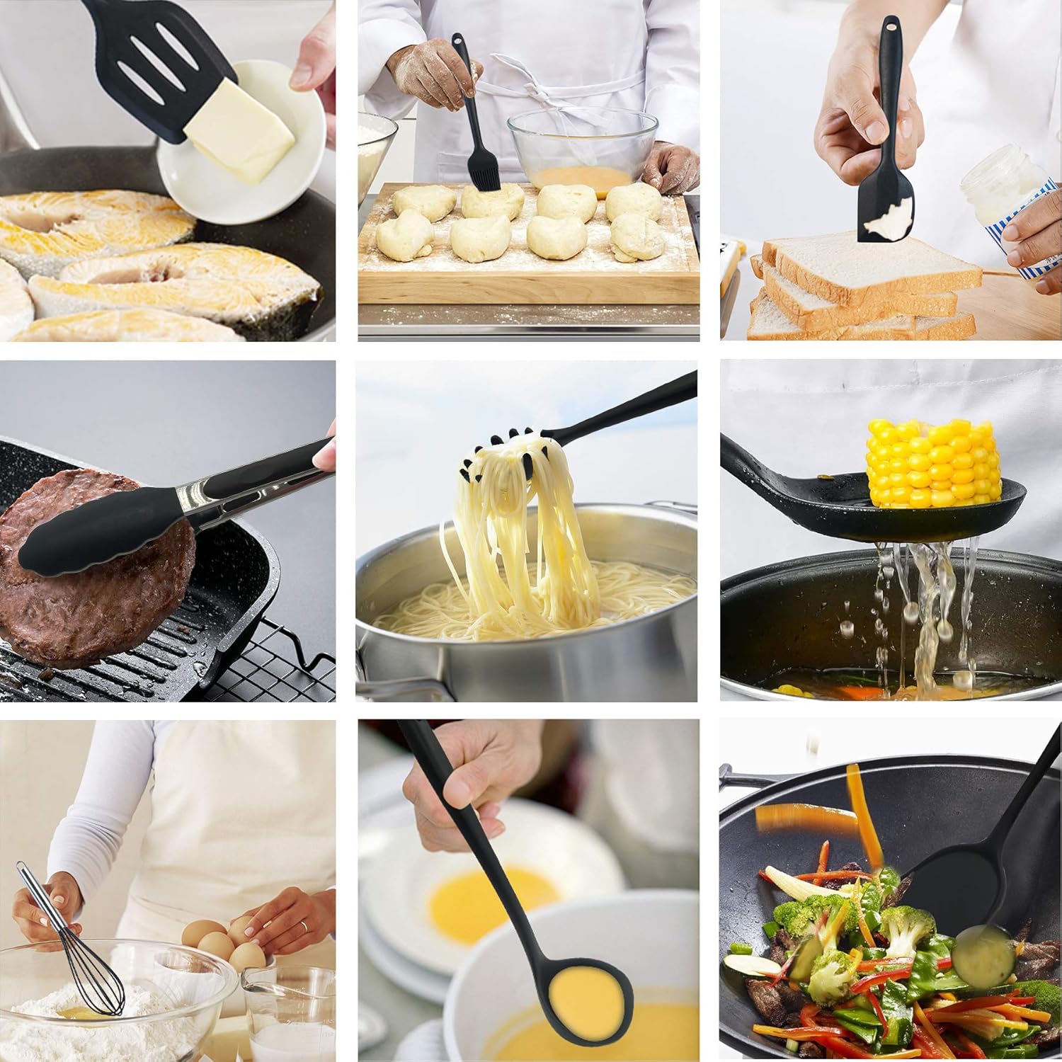 Kitchen Utensils Set - 25pcs Silicone Kitchen Utensils Set, BPA Free Food Grade Non Stick Coating Silicone Spatulas Kitchen Utensils, Heat Resistant and Easy Clean, Black - Image 5