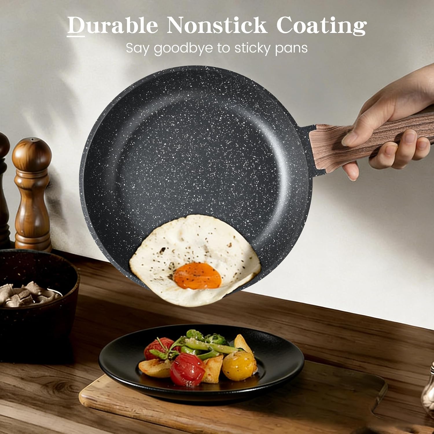 Induction Hob Pots and Pans Set - 13pcs Nonstick Cooking Pans Set, Black Granite Cookware Set with Lid, Non Stick Saucepan Set, Frying Pan Set, PFAS PTFE PFOA PFOS Free - Image 3