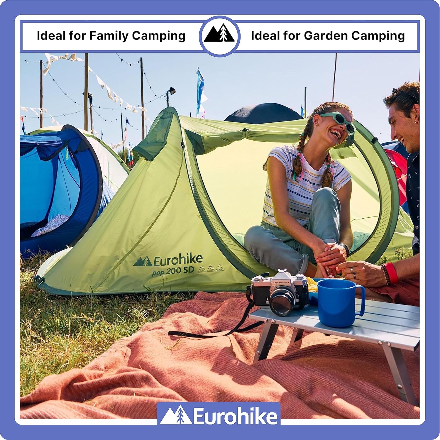Eurohike Pop 200 Tent for 2 People with Sewn in Groundsheet, 2 Man, Easy to Pitch, Pop-Up Design, Lightweight, Compact, Ideal for Festivals, Weekend Trips, Hiking, Backpacking, 1500mm HH - Image 6