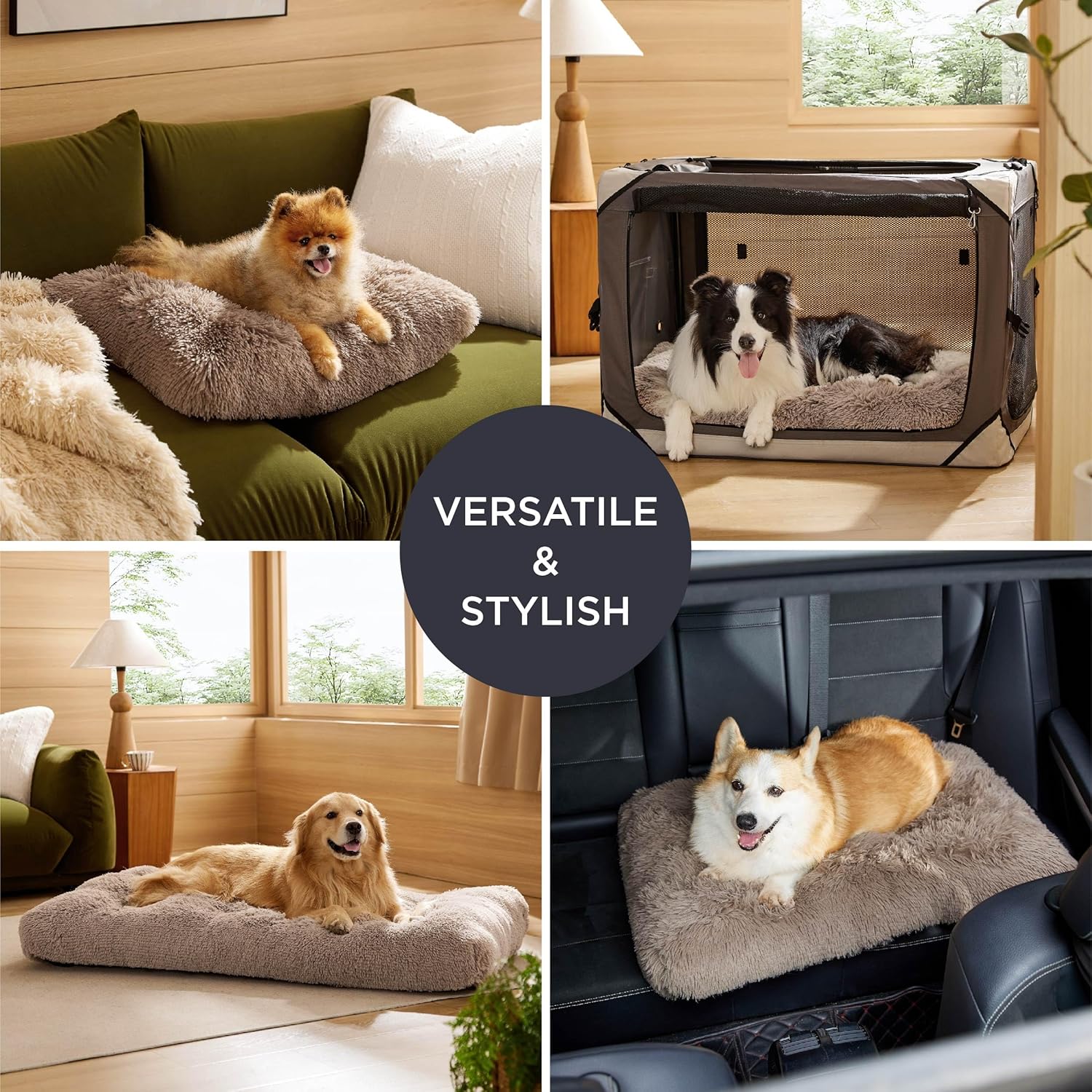 Bedsure Dog Crate Bed Extra Large - XL Fluffy Dog Crate Mattress Washable with Anti Slip Bottom,Anxiety Pillow Cushion for XLarge Pets, Camel, 104x69cm - Image 6