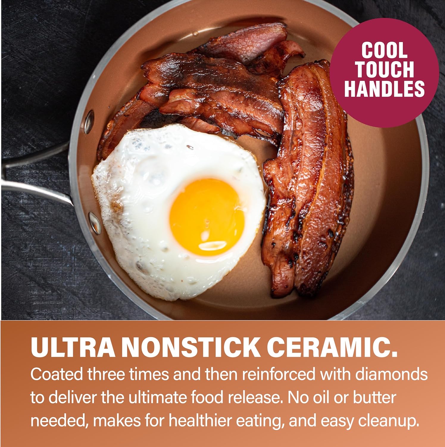 Gotham Steel Hammered 15 Pc Ceramic Cookware Set Nonstick, Deep Copper Pots and Pans Set Non Stick with Induction Cookware, Cooking Utensils & Steamer, Non Toxic PFOA PFOS Free, Oven & Dishwasher Safe - Image 4