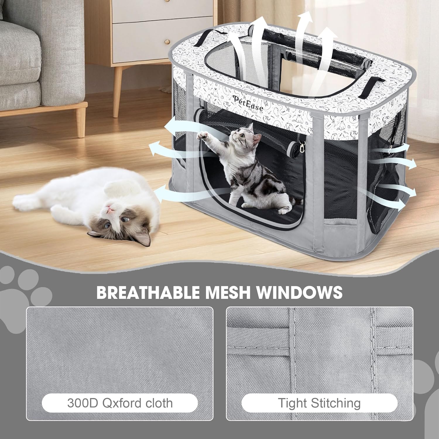 Portable Cat Playpen 2-in-1 Dog Crete, Foldable Pet Cage with Litter Box for Rabbit Puppy Hamster, Indoor/Outdoor Cats Enclosure Cages Tent - Image 2