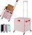 Folding Utility Cart Portable Rolling Crate Handcart Shopping Trolley Collapsible Tool Box, with Lid, Basket on 4 Rotate Wheels, for Grocery, Shopping, Office, Storage, Teacher (Pink)