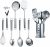 Berglander Stainless Steel Kitchen Utensil 7 Piece with 1 Stand, Slotted Tuner, Ladle, Skimmer, Serving Spoon, Pasta Server,Potato Maseher, Egg Whisk. Kitchen Tool Set. Kitchenware with Holder.