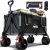 Overmont 150kg Festival Camping Trolley on Wheels – Heavy Duty Folding Wagon Cart with Detachable All-Terrain Wheels, Brake, Adjustable Handle, Portable for Outdoor, Beach, Garden & Shopping – Black