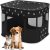 ALLSOPETS Cat Playpen for Dog, Foldable Pet Play Pen for Indoor Outdoor Use, Portable Dog Cat Crate Tent for Puppies Kittens, Pop-Up Pet Cage for Travel Camping (Black Paw, M)