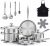16-Piece Stainless Steel Cookware Set, Induction Compatible Pots and Pans with Steamer & Glass Lids, Stainless Steel Kitchen Utensil Set with Pot Protectors & Apron, Fits All Hob Types