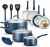 NutriChef Stackable Pots and Pans Set – Ceramic Non Stick Pan Set, Induction Hob Cookware Set, Premium Cooking Set w/Lids, Heat Resistant, 14 Pcs, Blue