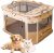 ALLSOPETS Cat Playpen for Dog, Foldable Pet Play Pen for Indoor Outdoor Use, Portable Dog Cat Crate Tent for Puppies Kittens, Pop-Up Pet Cage for Travel Camping (Brown Bear, M)
