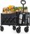 SONGMICS Festival Trolley on Wheels, 90 L Foldable Camping Cart, Pull Garden Wagon, Adjustable Handle, 4 Reinforced Wheels, Loads Up to 180 kg, Outdoor, Yard, Ink Black GFW909B01